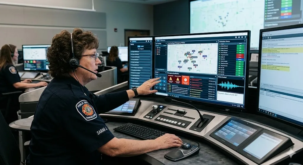 Poste de répartition multifonction avec état des postes en temps réel, contrôle vocal, appel de groupe et interface de coordination d’urgence pour une communication critique