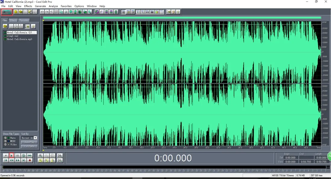 Ouvrir un fichier audio avec Fichier Ouvrir