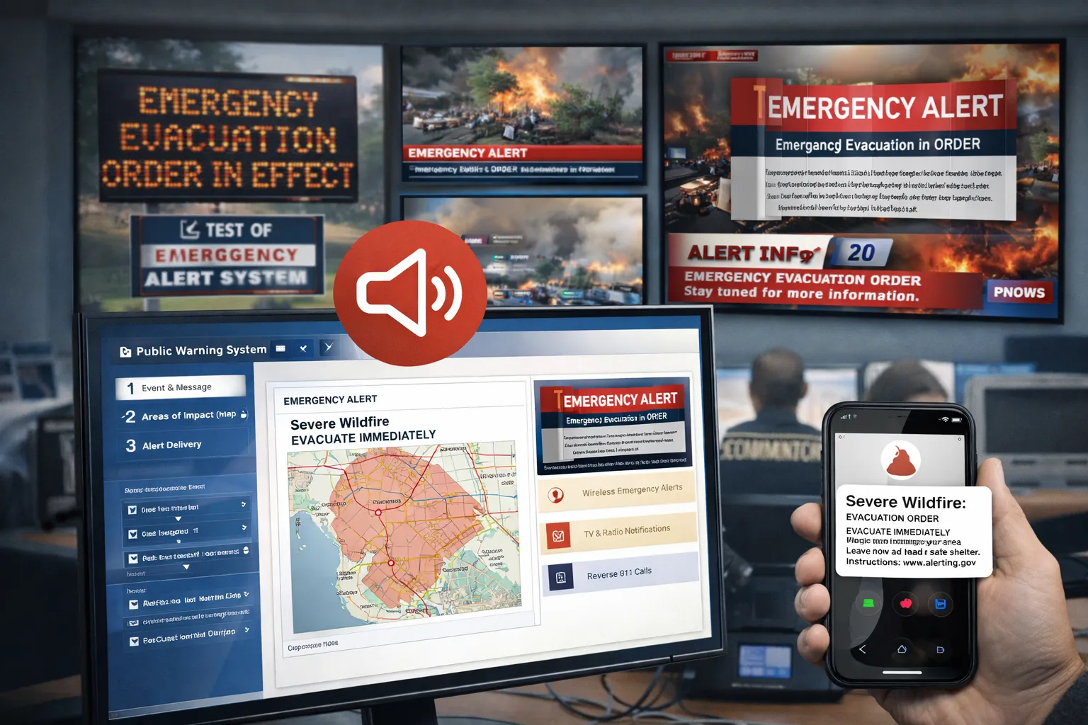 Système d’alerte publique avec diffusion d’urgence, flux de travail d’alerte aligné sur l’IPAWS et notification citoyenne Reverse 911