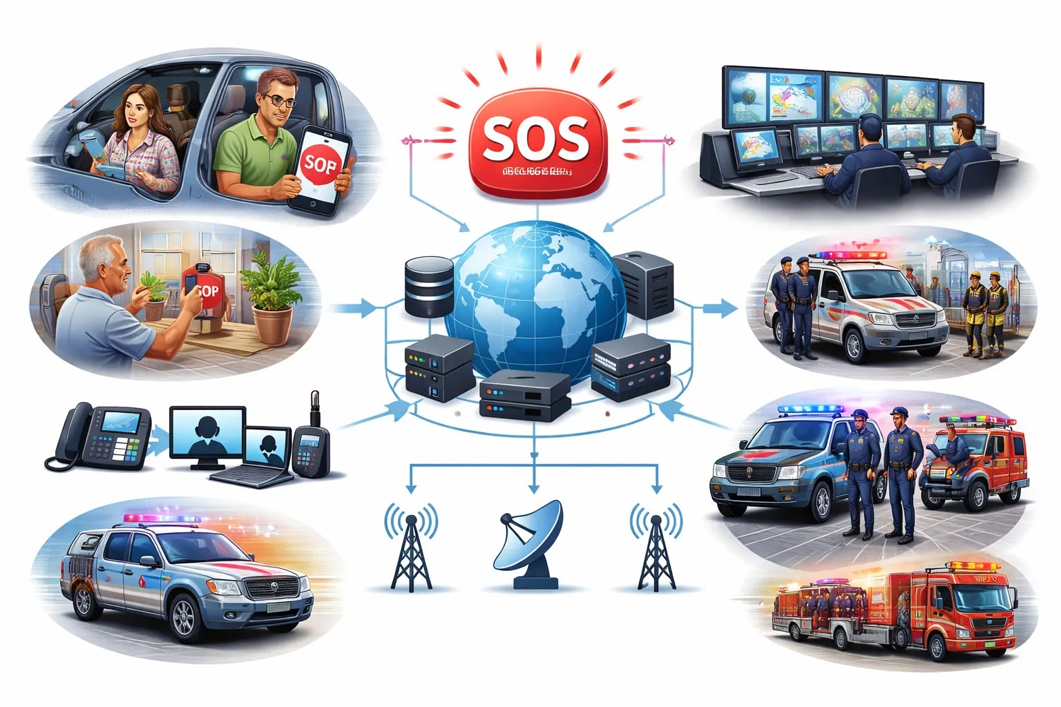 Le système de dispatch téléphonique IP est utilisé pour le dispatch d’urgence en cas de SOS.