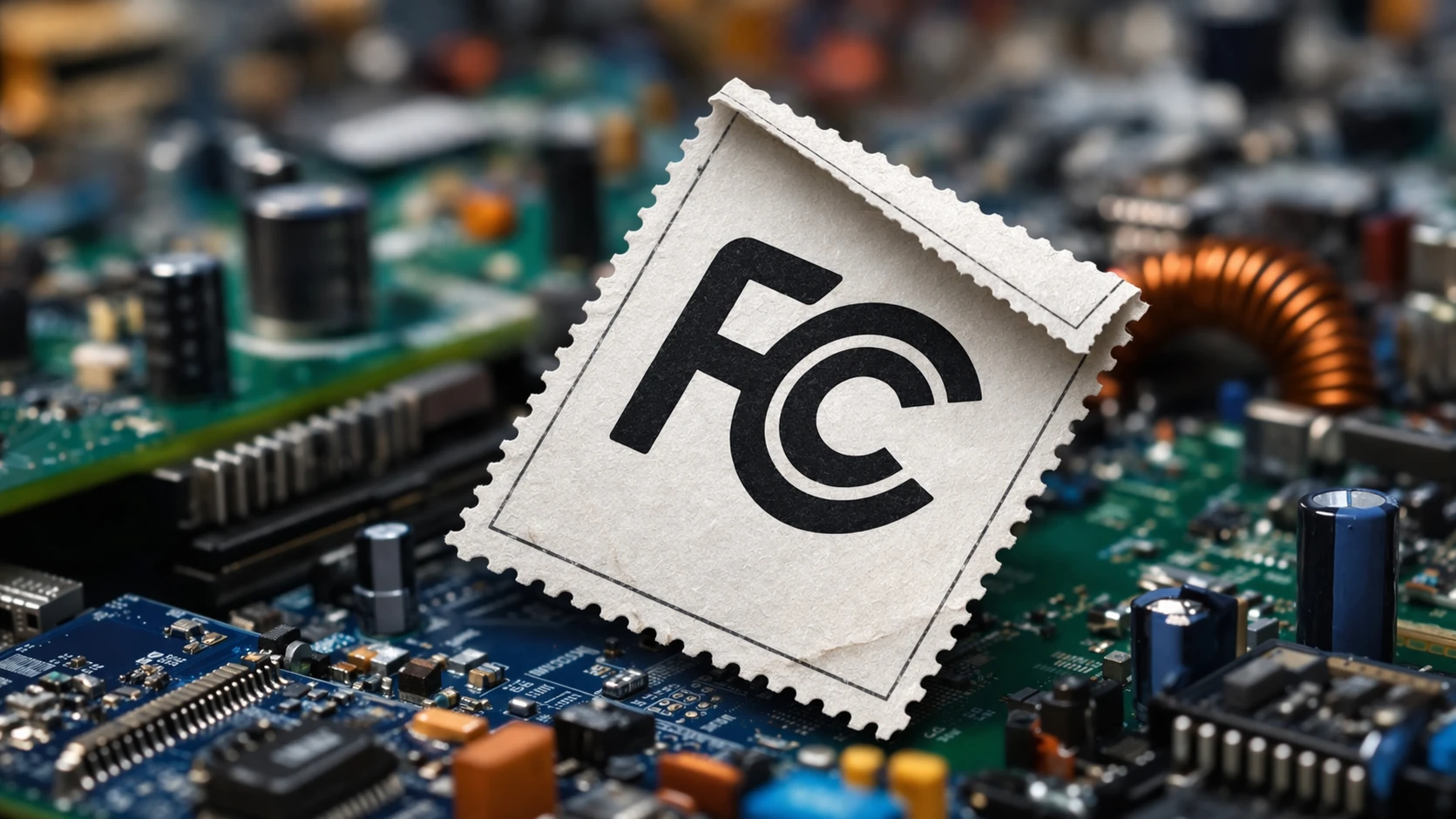 Diagramme de flux montrant le parcours d’approbation des dispositifs FCC, de l’identification des règles aux tests, dépôt, étiquetage et entrée sur le marché