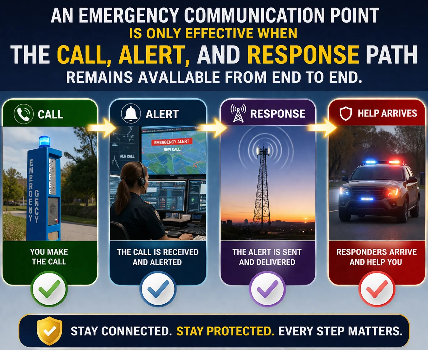 Point de communication d'urgence permettant à une personne en détresse de contacter une salle de contrôle ou un intervenant d'urgence