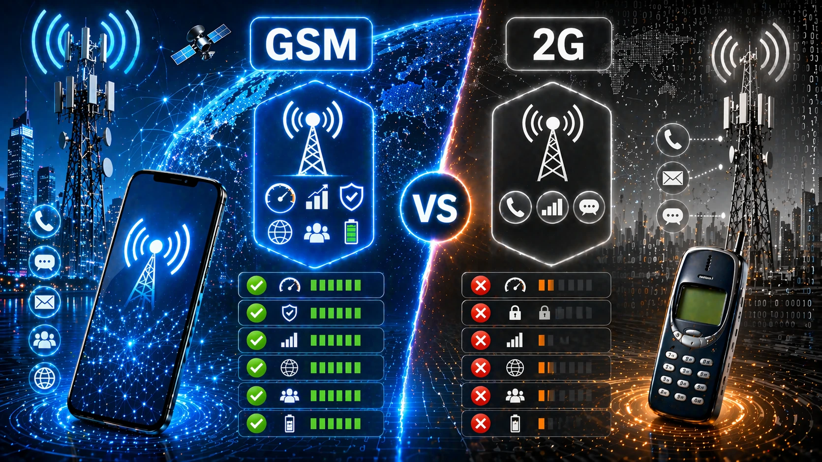 Comparaison entre le réseau de communication GSM et le réseau 2G