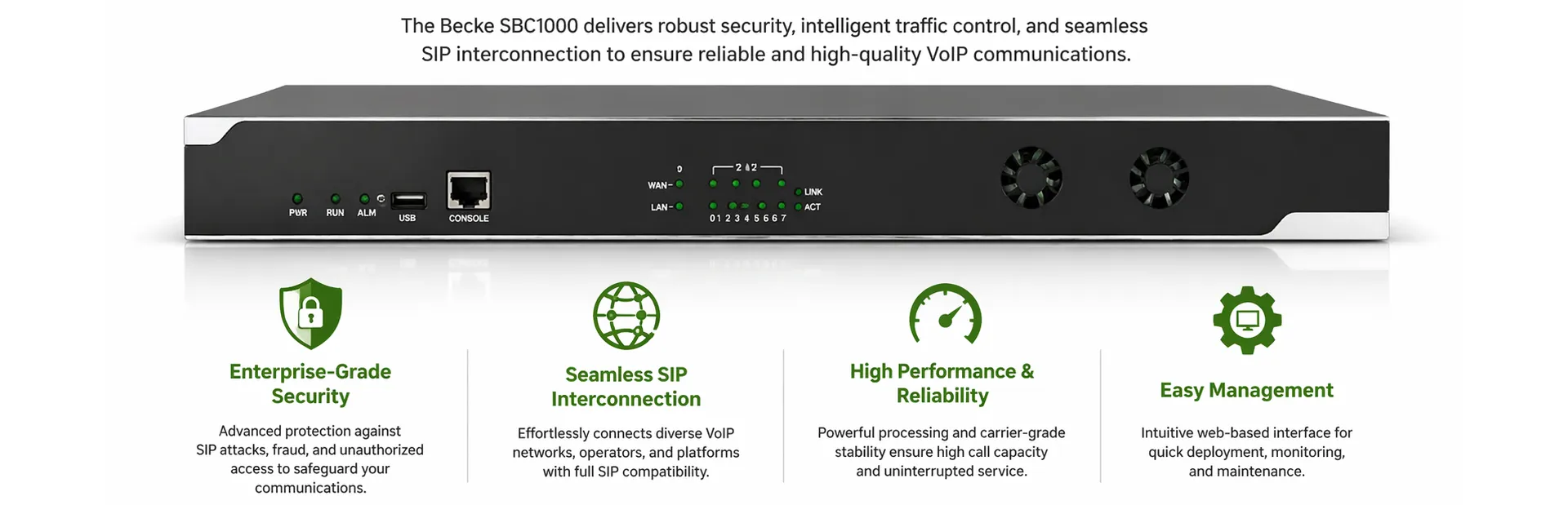 Contrôleur de session Becke SBC1000 pour la sécurité VoIP de qualité professionnelle et l'interconnexion SIP