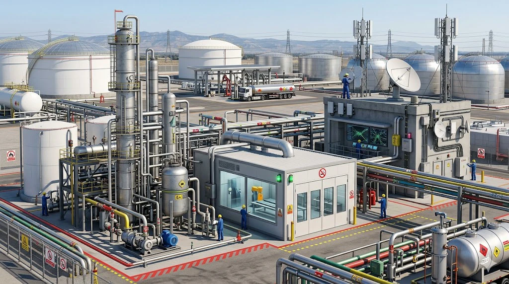 Exemple de classification de zone dangereuse montrant des zones de gaz et vapeurs graduées autour d'équipements de procédé industriels
