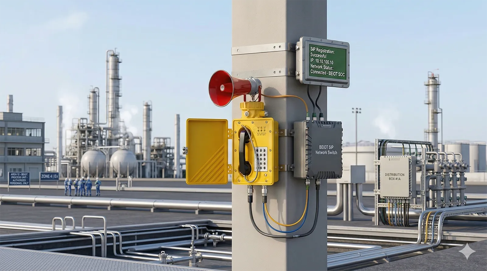 Téléphone SIP antidéflagrant connecté à un réseau de communication industriel IP