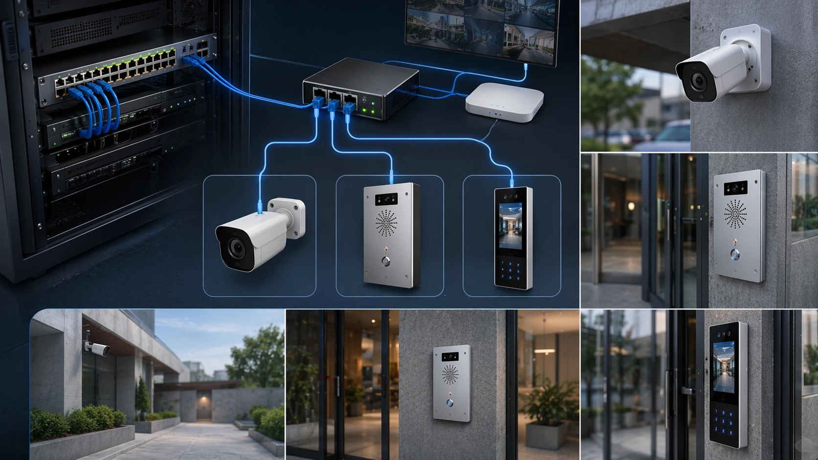 PoE IEEE 802.3af utilisé pour un déploiement de caméra IP, terminal interphone et dispositif de contrôle d'accès dans un établissement