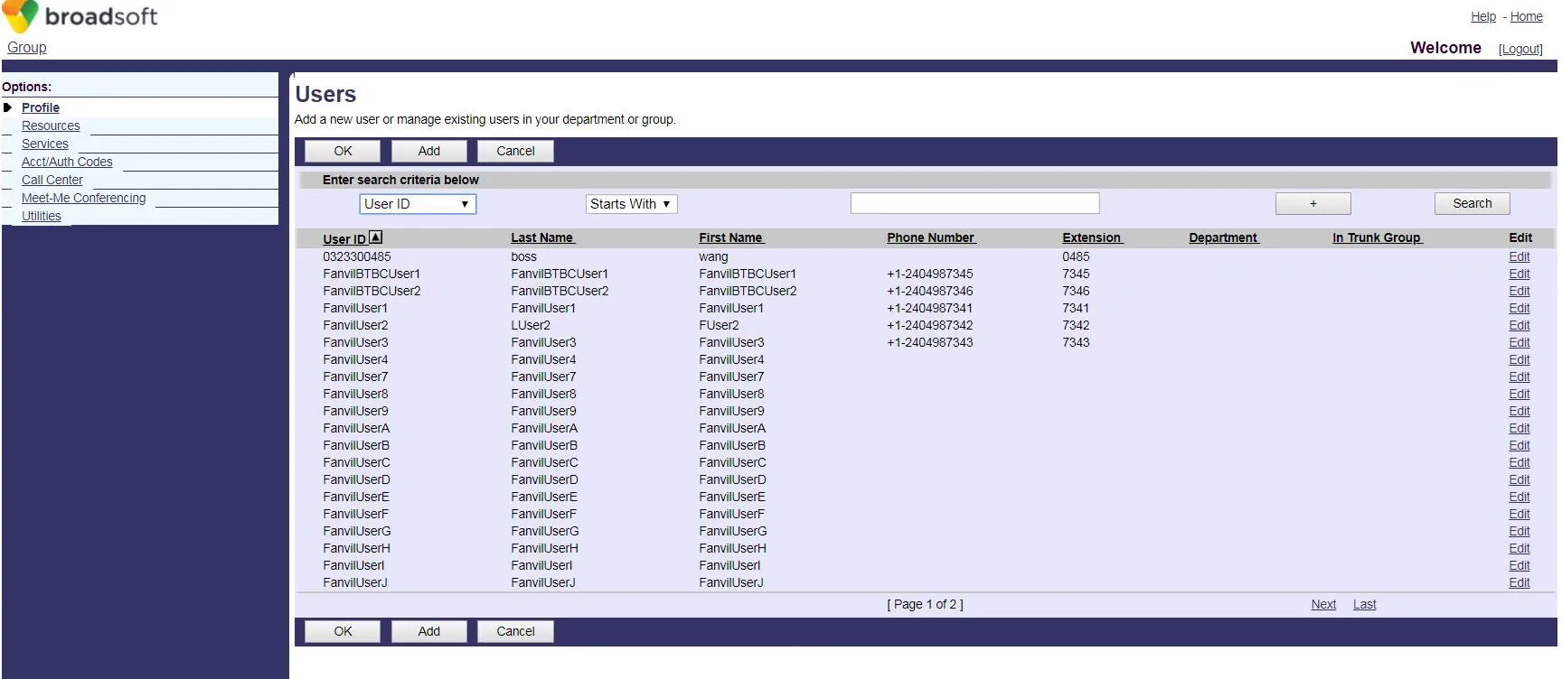 Liste des utilisateurs BroadWorks