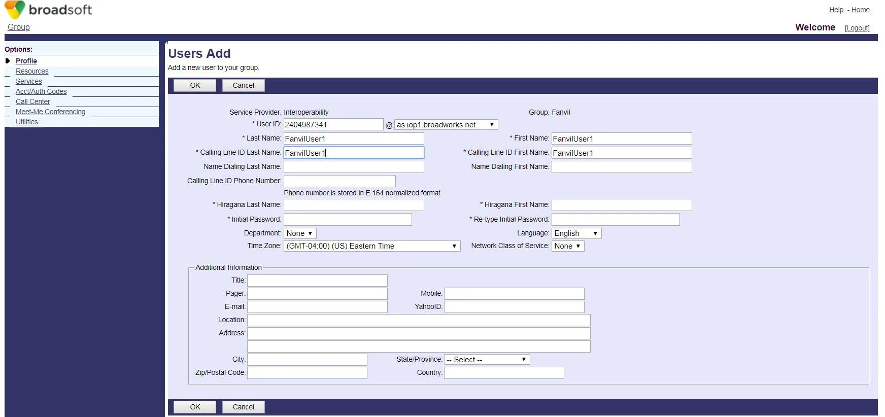 Ajouter un nouveau compte BroadWorks