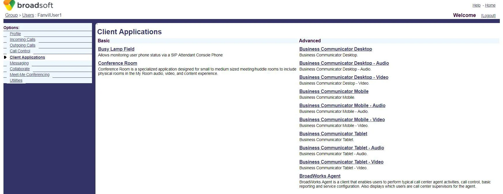 Page Applications clientes