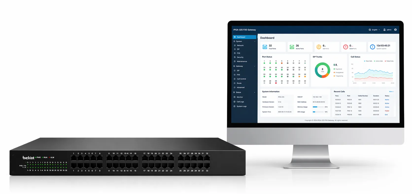 Interface de gestion web pour la passerelle FXS IPGA-32S
