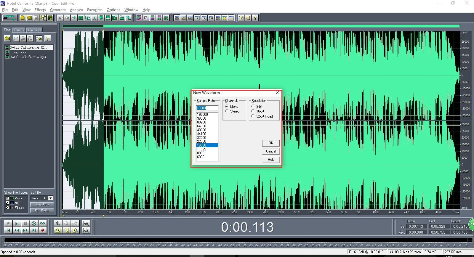 Créer un nouveau fichier audio