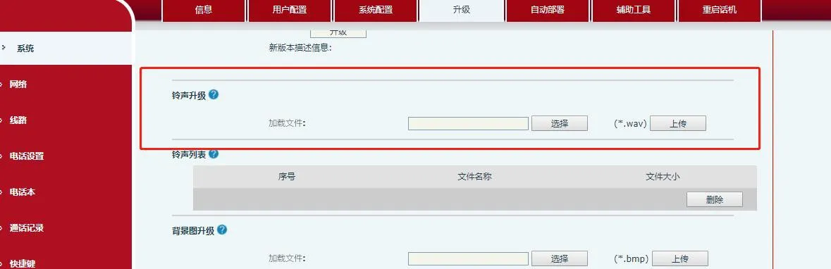 Interface de mise à niveau de sonnerie personnalisée