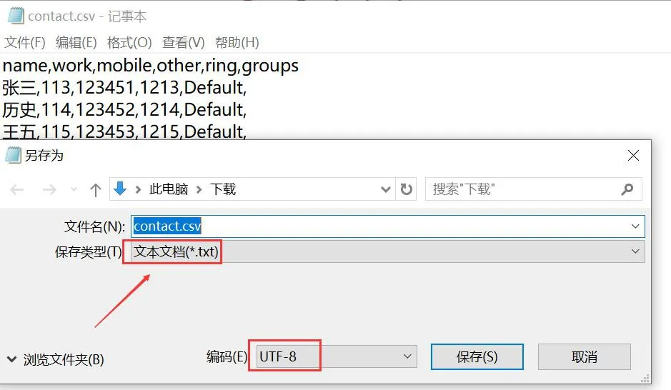 Interface Enregistrer le CSV sous