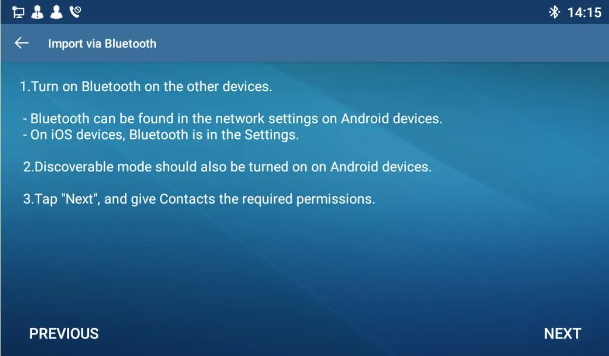 Importer des contacts via Bluetooth