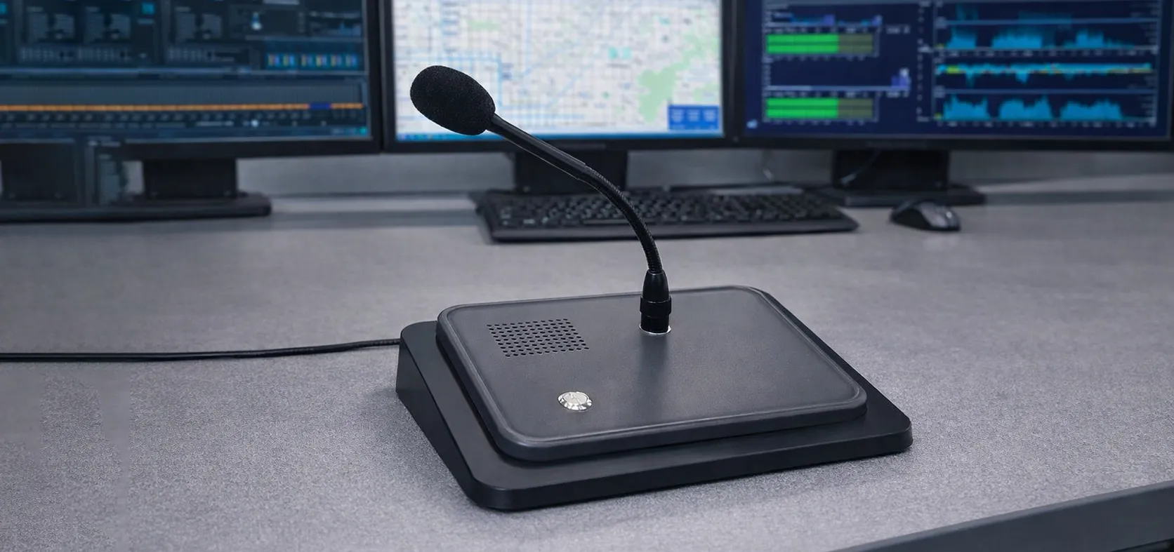 Microphone SIP sans clavier GP100 sur un poste de diffusion de bureau épuré