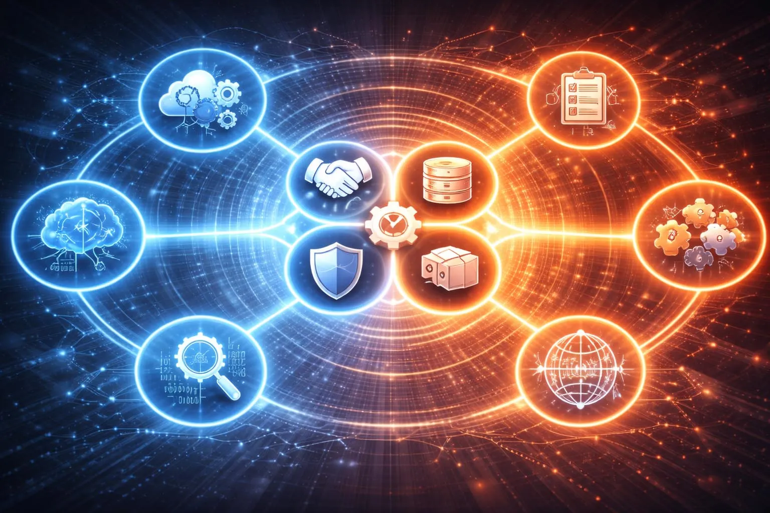 Flux d’interopérabilité montrant standards API protocoles contrôles d’identité mappage des données et actions système entre plateformes connectées