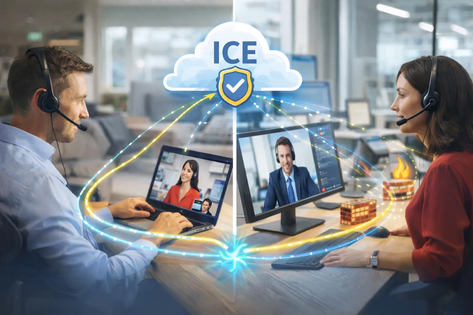 ICE utilisé dans WebRTC, les appels SIP, les médias cloud, la collaboration vidéo et les communications à faible latence à travers navigateurs, mobiles et réseaux d’entreprise