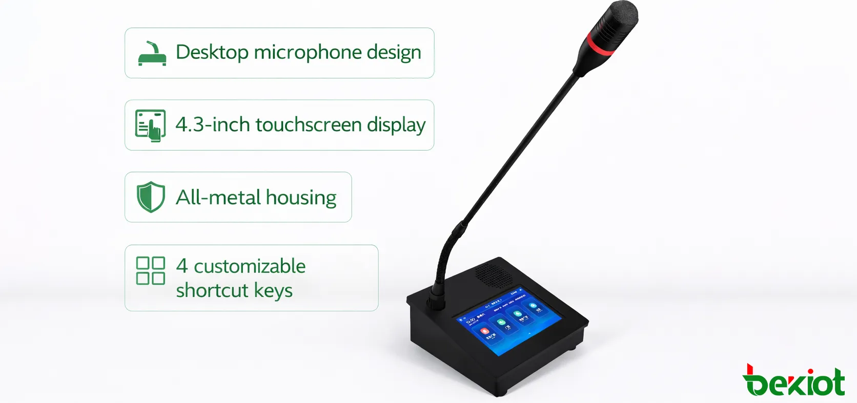 Microphone SIP GP600J avec écran tactile sur poste de diffusion de bureau