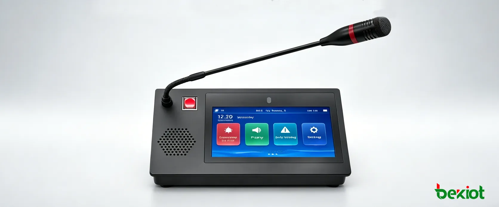 Microphone SIP GP600N avec écran tactile de 7 pouces sur un poste d’appel desktop