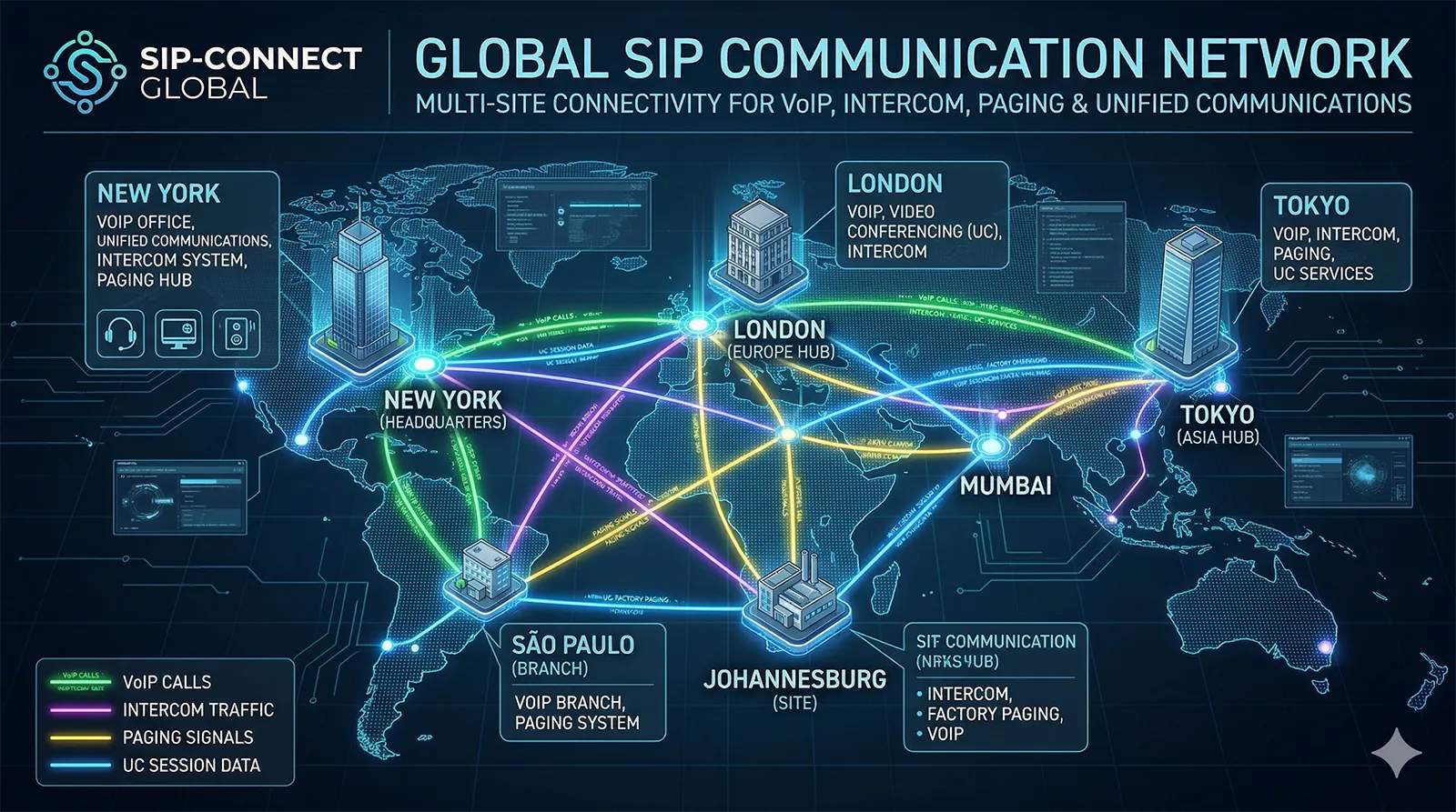 Réseau de communication SIP multi-sites regroupant la VoIP, l’interphone, la diffusion et les communications unifiées