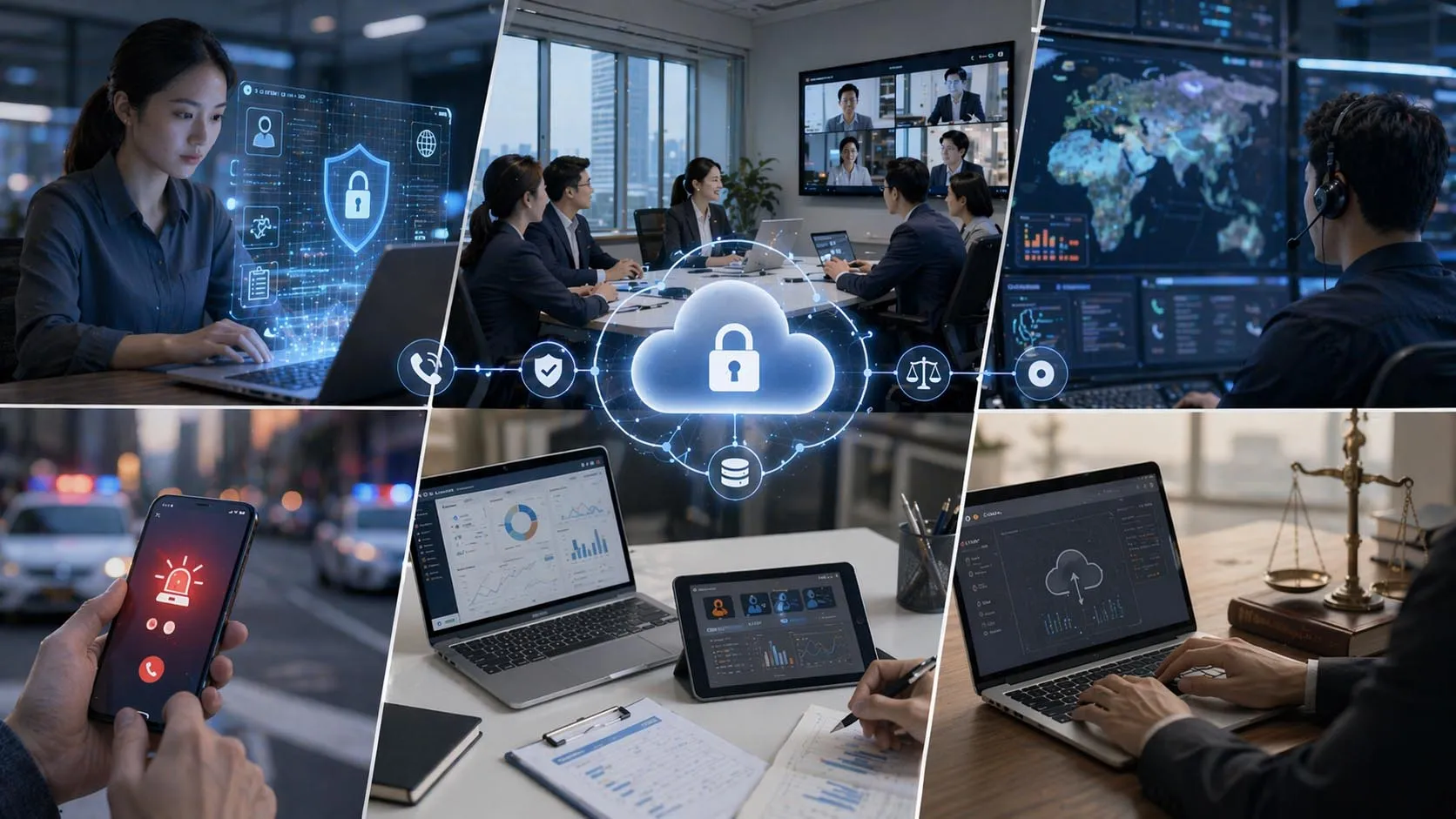 Cadre de gouvernance de la communication cloud couvrant la sécurité, la conformité, les appels d'urgence, la conservation des données, les enregistrements, les politiques IA et le contrôle RTPC