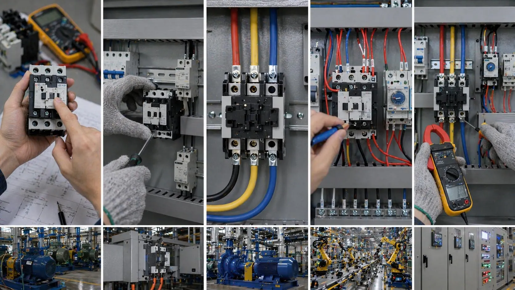 Étapes d’installation d’un contacteur CA avec montage des équipements câblage de puissance câblage du circuit de commande inspection et mise en service dans un panneau de démarreur moteur