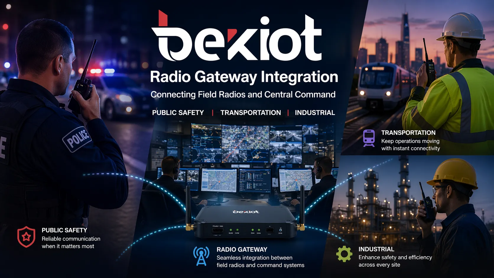 Équipes de sécurité publique, transport et industrie utilisant l’intégration par passerelle radio entre radios de terrain et commandement central