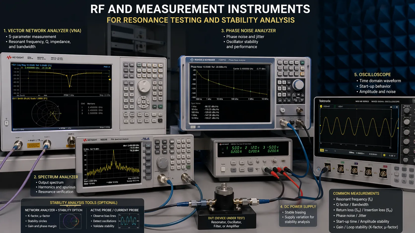 Instruments de mesure RF pour les tests de résonance et l’analyse de stabilité
