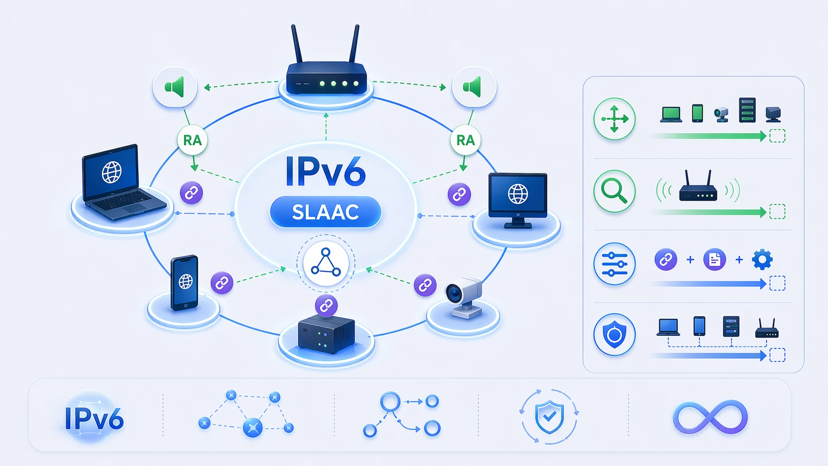 Avantages de SLAAC IPv6 montrant la configuration automatique des hôtes la réduction de l’effort manuel et la création évolutive d’adresses