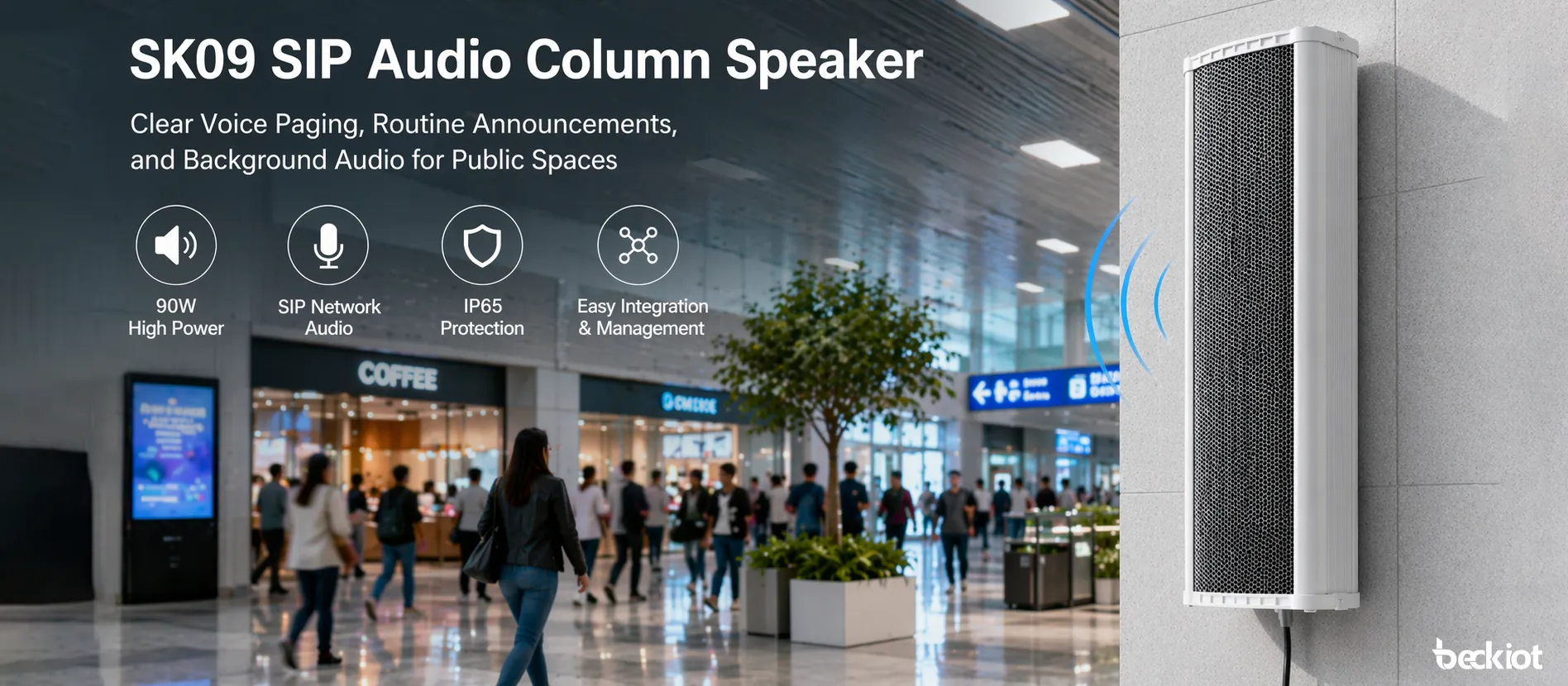 Haut-parleur colonne audio SIP 90W SK09 utilisé pour les annonces extérieures et la couverture de diffusion publique industrielle