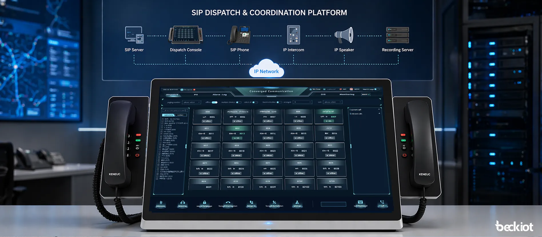 Console de répartition IP BK-DSC-236 connectée à une plateforme de répartition et de coordination SIP