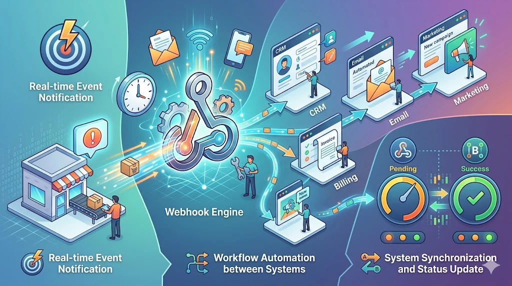 Fonctions du webhook : notification d’événements, automatisation des flux de travail et synchronisation intersystèmes sur les applications cloud