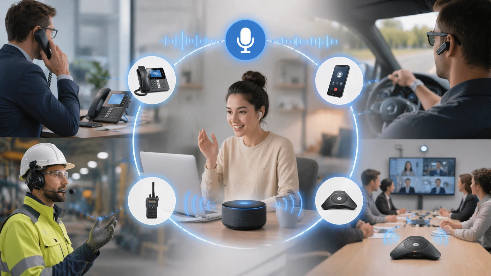 Communication mains libres améliorant la sécurité, la collaboration et la productivité en bureau et en environnement industriel