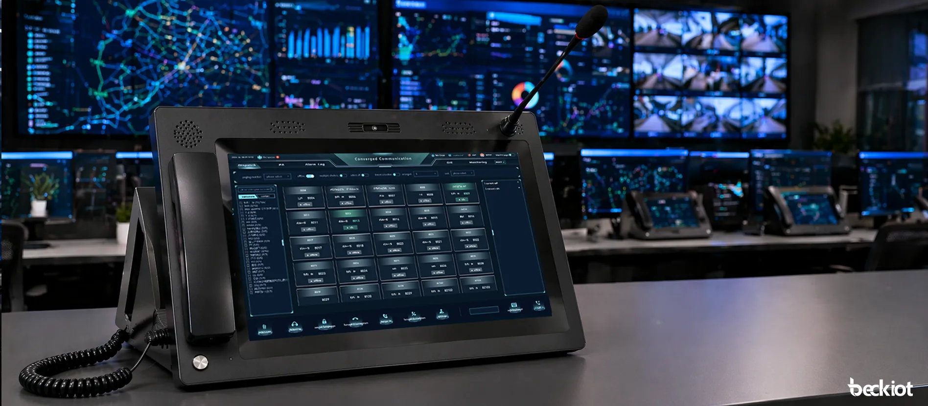 Console de dispatch IP BK-DSC-173 installée dans un environnement professionnel de dispatch et de salle de contrôle