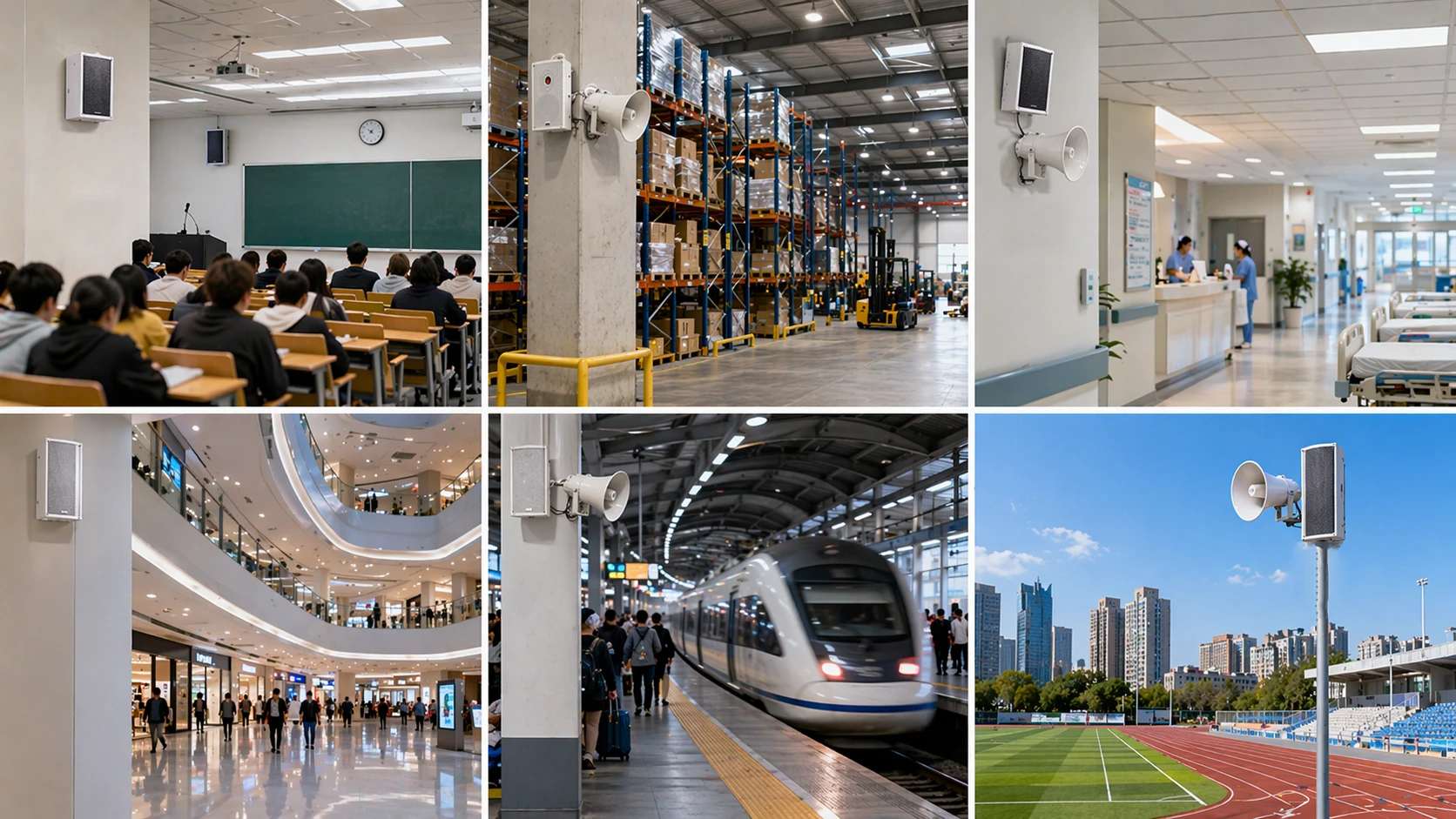 Applications de systèmes PA dans écoles usines hôpitaux transports et sites extérieurs Applications de systèmes PA dans écoles usines hôpitaux transports et sites extérieurs
