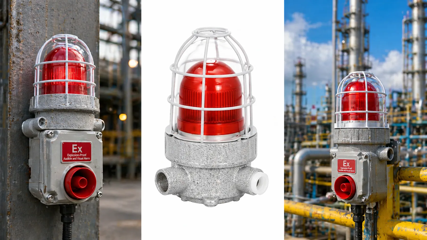 Alarme sonore et lumineuse antidéflagrante avec options de tension AC220V DC24V AC36V pour systèmes de contrôle industriel