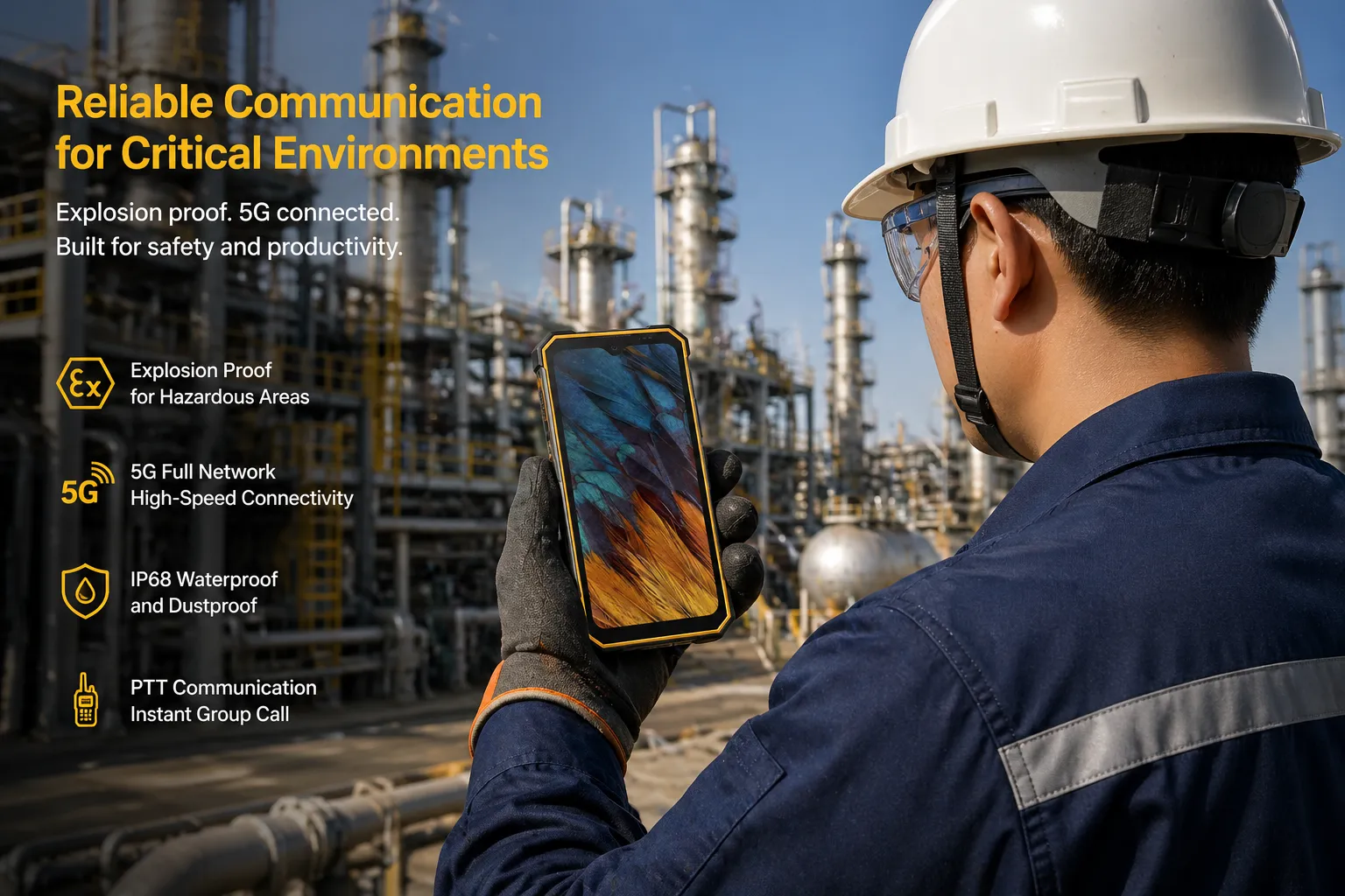 Explosion proof smartphone used in petrochemical plant for communication and safety management