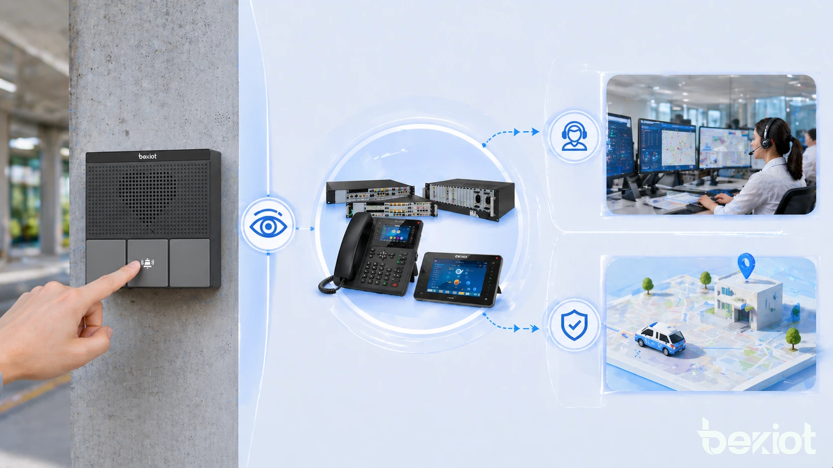 Déploiement de boutons d’appel sur points d’assistance campus, terminaux de transport, zones de travail industriel et postes de communication d’urgence