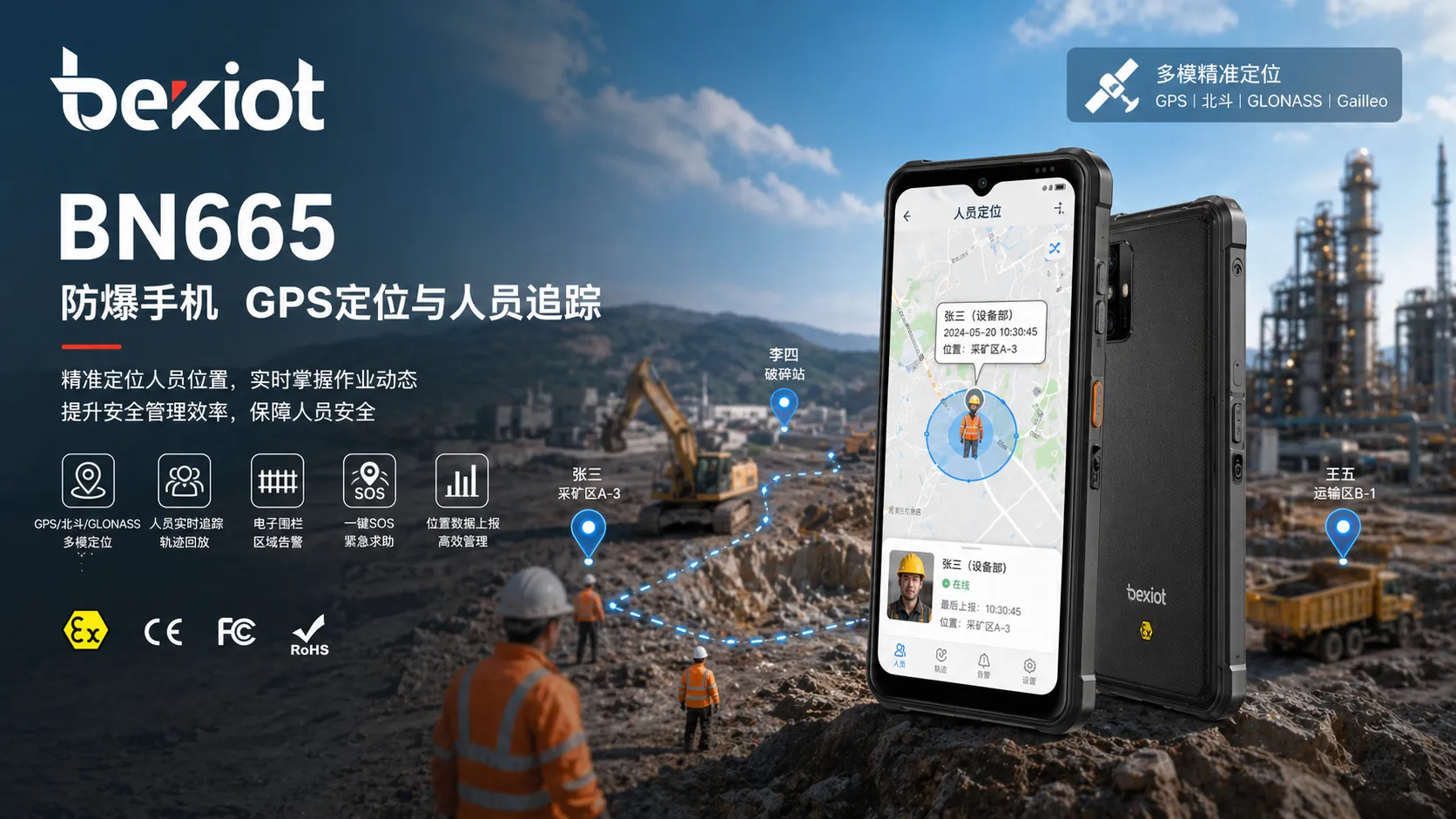 BN665 explosion-proof smartphone GPS positioning and worker tracking in industrial site