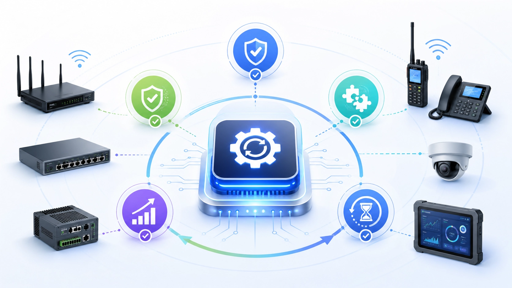 Avantages de la mise à niveau du firmware montrant stabilité améliorée, correctifs de sécurité, compatibilité et optimisation des fonctions