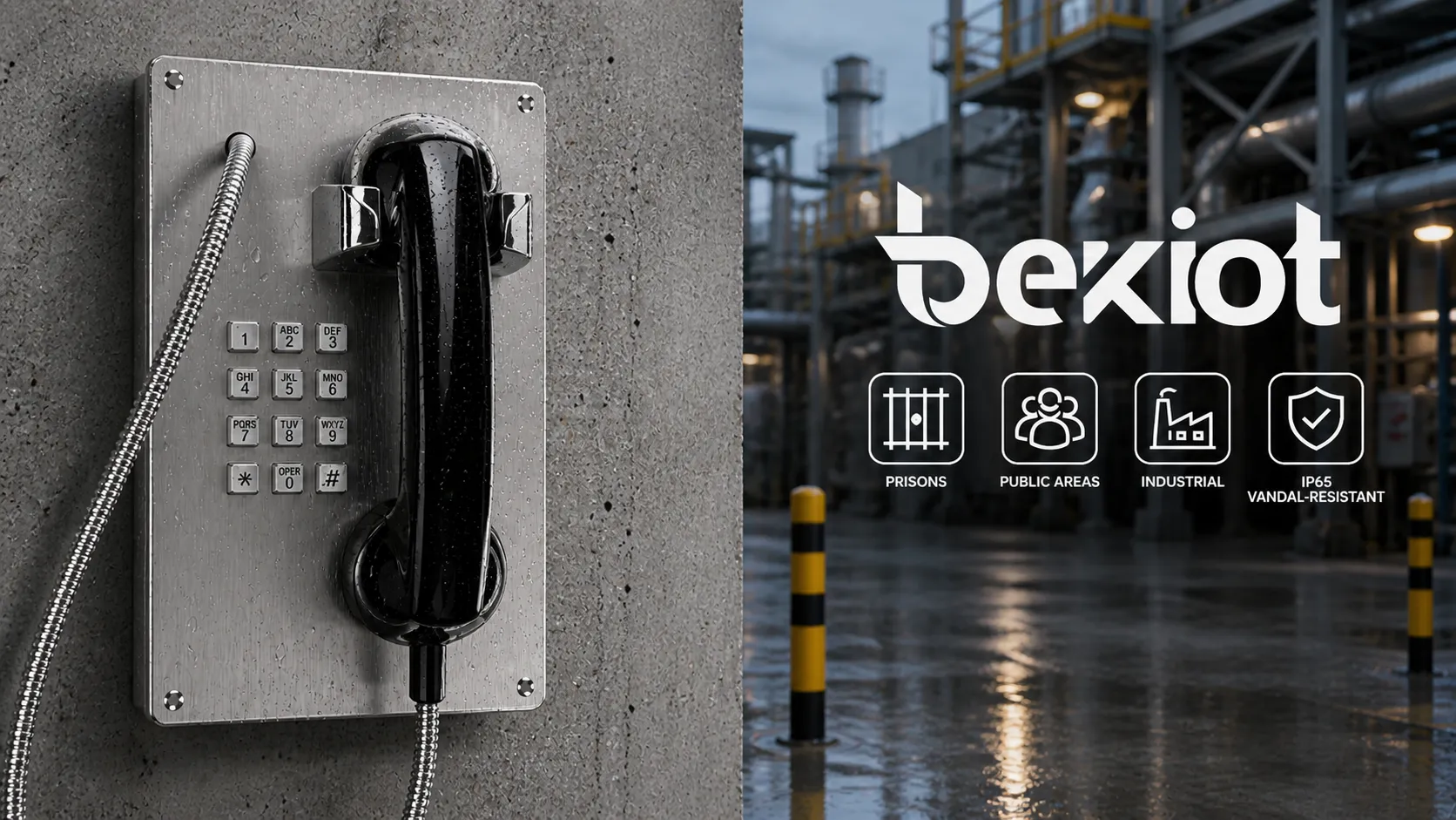 Téléphone anti-vandalisme IP65 BT22 installé dans une installation publique et un environnement industriel avec protection contre la poussière et l’eau