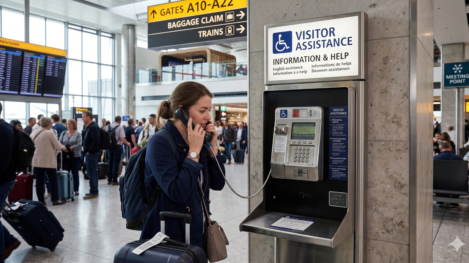 Téléphone pour espace public utilisé pour l’assistance aux visiteurs dans un pôle de transport