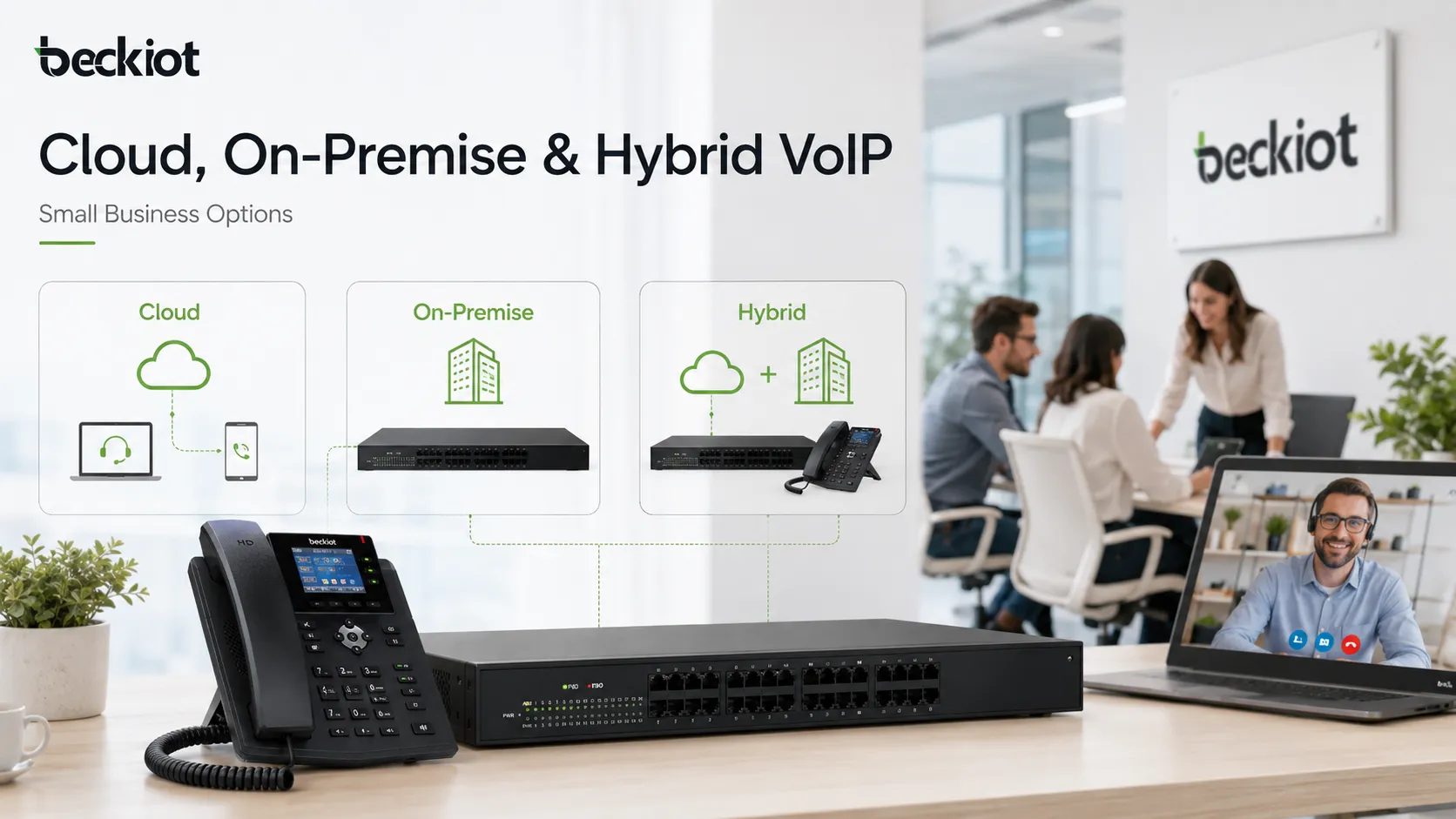 Options de système téléphonique VoIP cloud, sur site et hybride pour petite entreprise