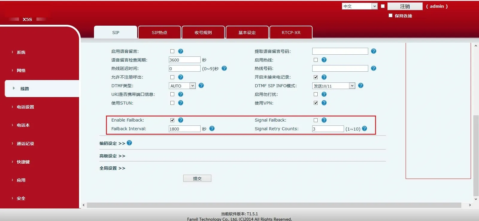 Configuration du Failback SIP principal et de secours