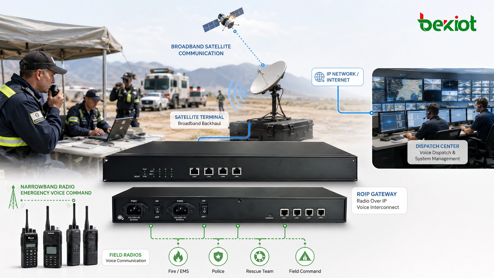 Comment la communication satellite haut débit et les radios à bande étroite permettent le commandement vocal d’urgence interrégional