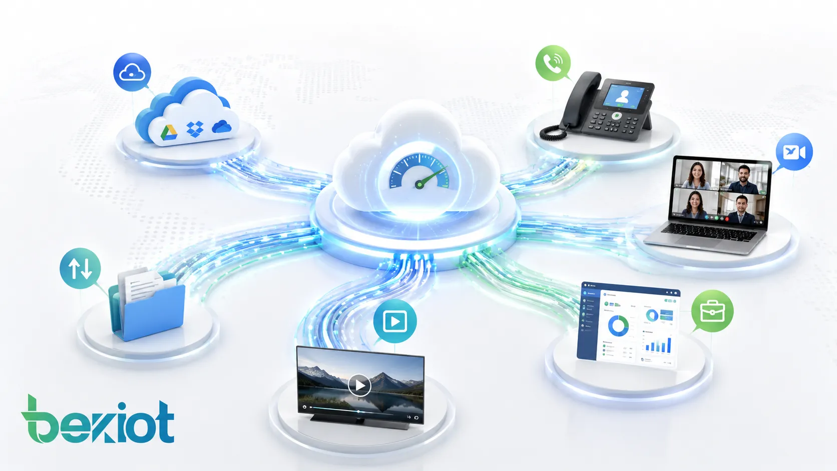 Vue d ensemble de la bande passante montrant la capacité réseau partagée par services cloud VoIP réunions vidéo transfert de fichiers streaming et applications métier