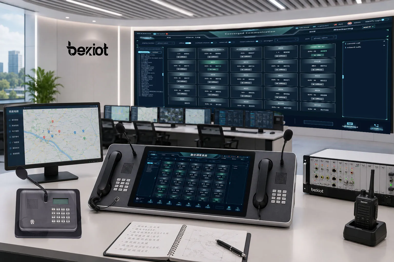 Centre de commandement d’urgence avec dispatch unifié carte vidéo surveillance liaison d’alarme radio et coordination de sonorisation
