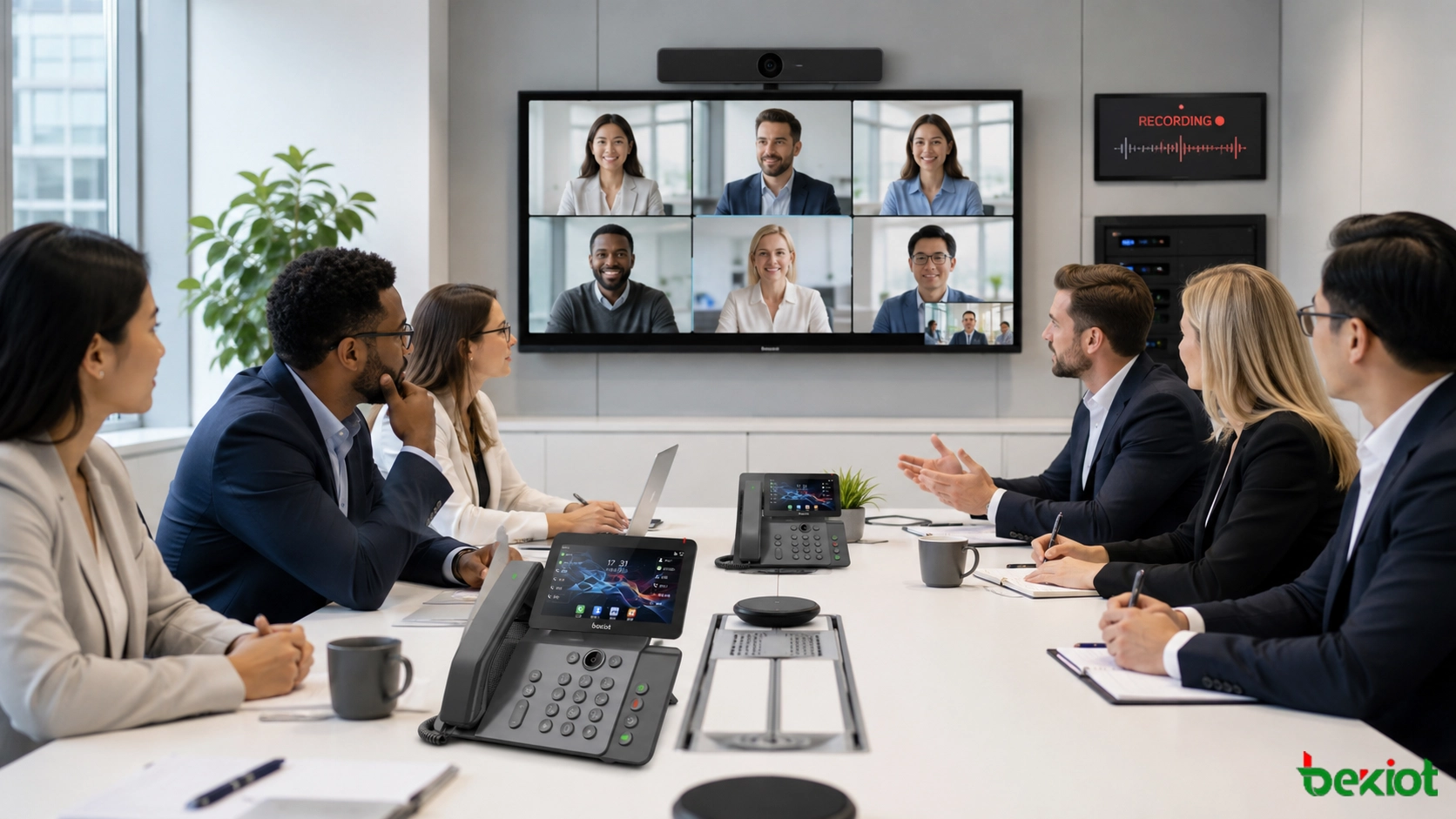 Solution de salle de conférence téléphonique SIP d’entreprise avec téléphones Becke Telcom conférence audio multipartite réunion vidéo serveur d’enregistrement et utilisateurs de bureau