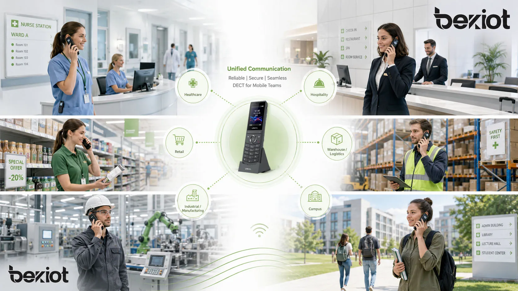 Applications professionnelles du DECT dans les environnements de santé, hôtellerie, commerce, logistique, industrie et campus